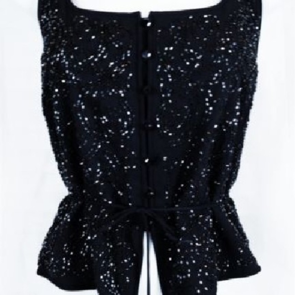 Black Beaded 100 Silk Evening Tank/Cami Top